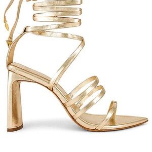 SCHUTZ Metallic Gold Strappy Block Heel Sandals